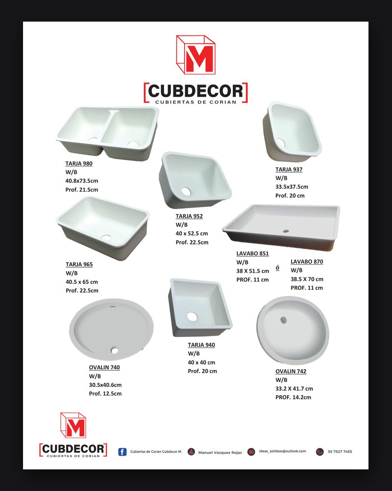 Catálogo de tarjas, lavabos y ovalines de Cubdecor